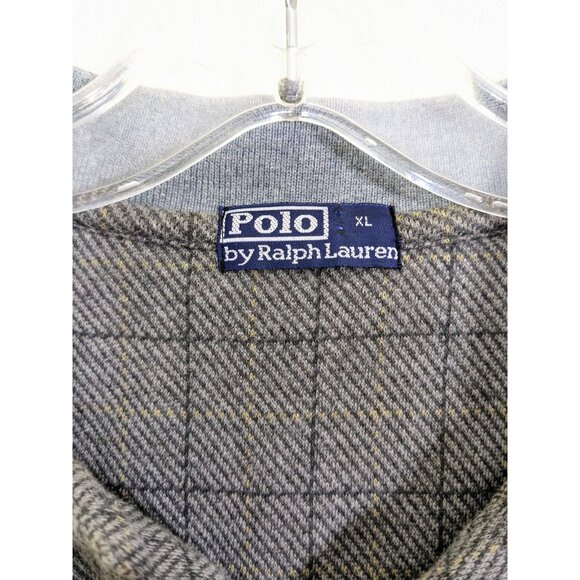 Polo Ralph Lauren Gray Windowpane Cotton Long Sleeve Preppy Mens Polo Shirt XL - Picture 5 of 5